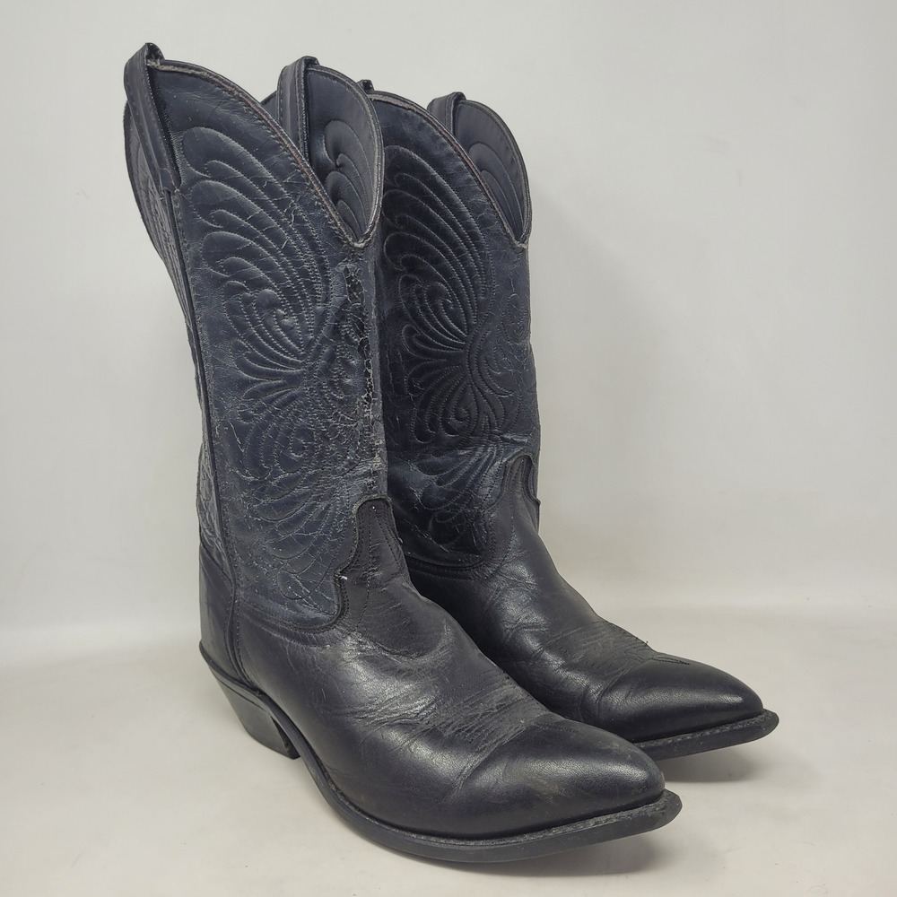 Laredo Boots Women 7.5M Black Leather Western Cowboy Rodeo Cowgirl Boho Snip Toe